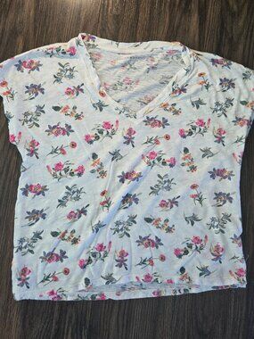 LUCKY Brand Cotton Floral V-Neck Tee Shirt SIZE S